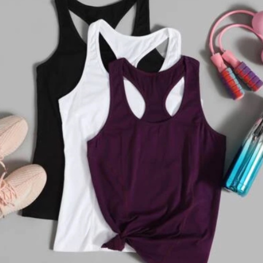 White black and maroon, white tanktops !